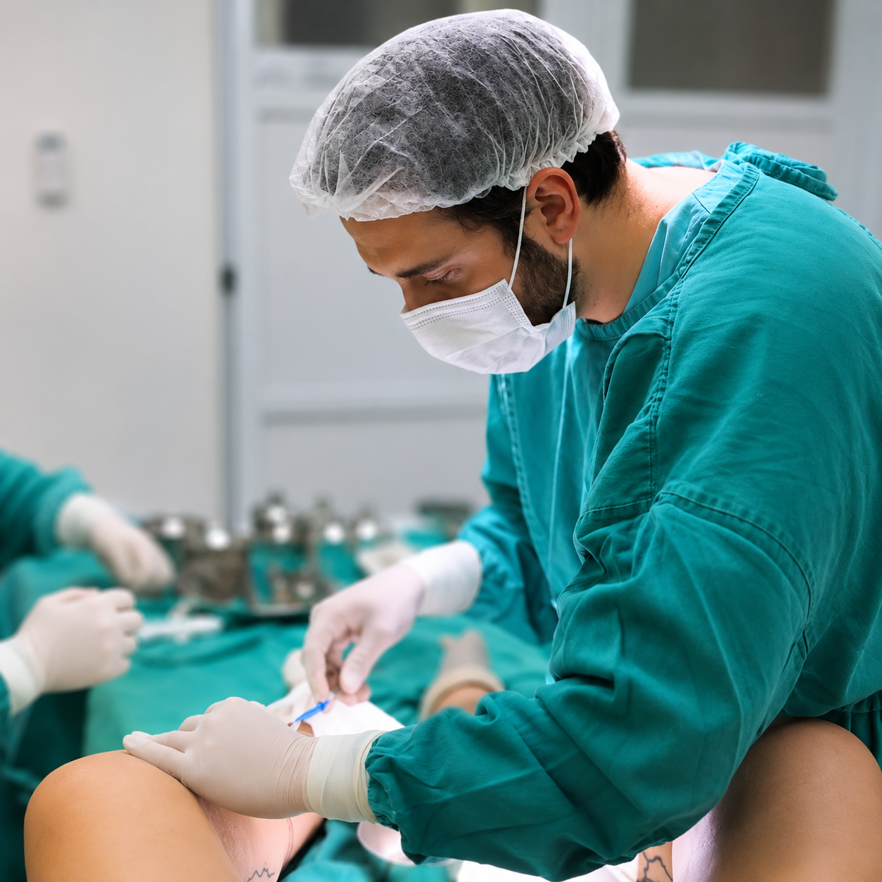 Dr. Danilo Cardinelli realizando sessão de escleroterapia em consultório
